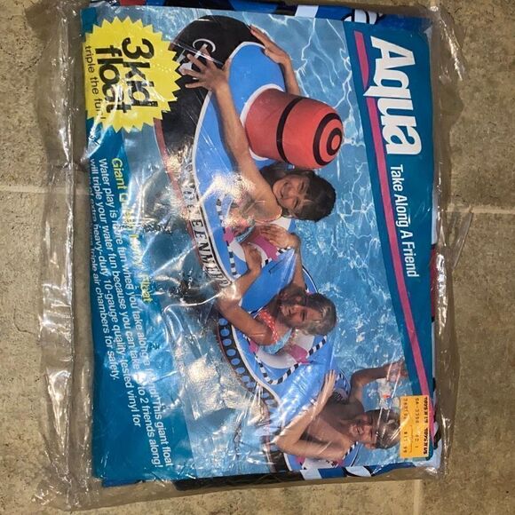 Vintage AQUA New Pool Float 3 Kid Float Triple the Fun Giant Queen Merry Float a - Picture 6 of 11